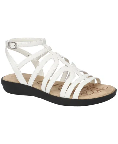 Easy Street Women's Daylily Gladiator Buckle Flat Sandals In White Matte Snake