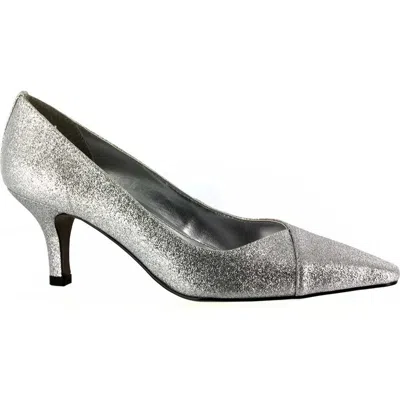 EASY STREET WOMEN'S EASY STREET CHIFFON PUMPS SILVER GLITTER KITTEN HEEL HTAT554