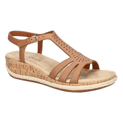 Easy Street Women's  Dorinda Sandals Tan Open Toe Wedge Heel Htat539 In Brown