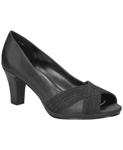 Easy Street Lavish Womens Peep Toe Slip On Pumps In Black Satin