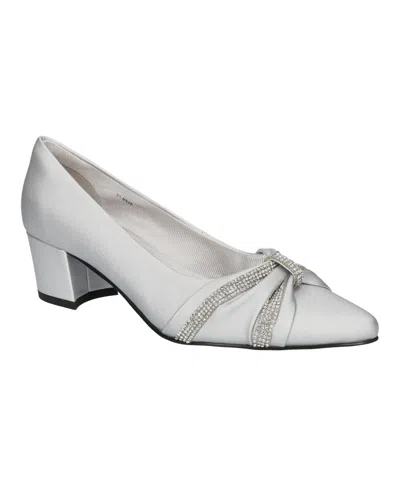 Easy Street Women's Millie Block Heel Pumps In Silver Satin
