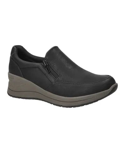 Easy Street Women's Nita Slip-resistant Wedge Sneakers In Black
