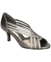Easy Street Oceana Womens Strappy Faux Suede Kitten Heels In Pewter Metallic