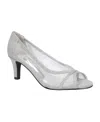 Easy Street Picaboo Womens Round Open Toe Stiletto Heel Pumps In Silver-tone Glitter