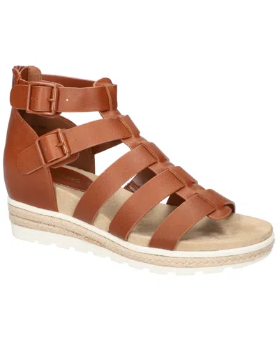 Easy Street Women's Simone Zip Wedge Sandals In Cognac