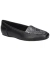 Easy Street Thrill Womens Suede Manmade Loafers In Black Metallic Floral