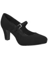 Easy Street Zest Womens Buckle Faux Suede Mary Jane Heels In Black Lamy