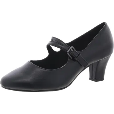 Easy Street Womens Adjustable Faux Leather Mary Jane Heels In Black