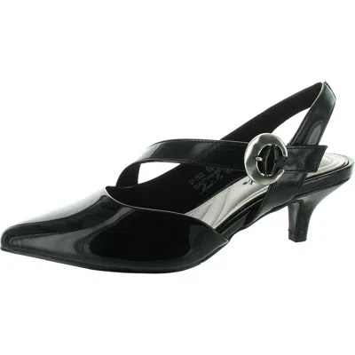 Easy Street Womens Buckle Man Made Ankle Strap In Black Patent