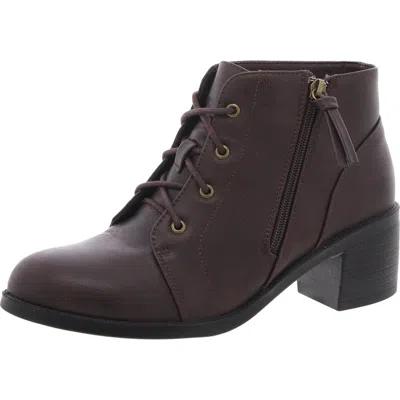 Easy Street Womens Cushioned Footbed Faux Leather Ankle Boots In Brown