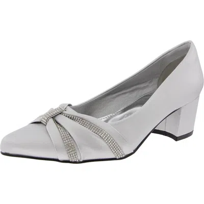 Easy Street Womens Embellished Faux Leather Block Heels In Silver