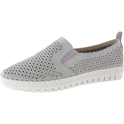 Easy Street Womens Embroidered Faux Leather Slip-on Sneakers