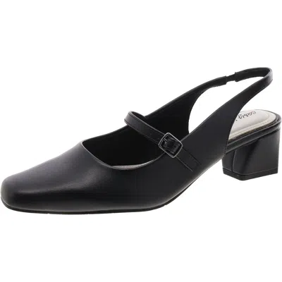 Easy Street Womens Faux Leather Buckle Slingback Heels In Black