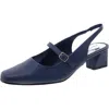 Easy Street Womens Faux Leather Buckle Slingback Heels In Blue