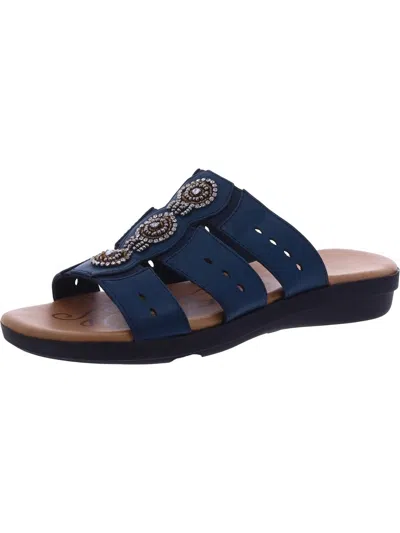 Easy Street Womens Faux Leather Embellished Slide Sandals In Green