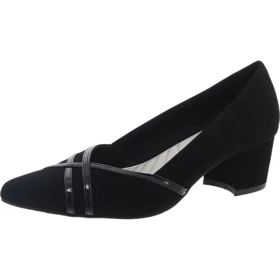 Easy Street Womens Faux Leather Trim Faux Suede Block Heels In Black