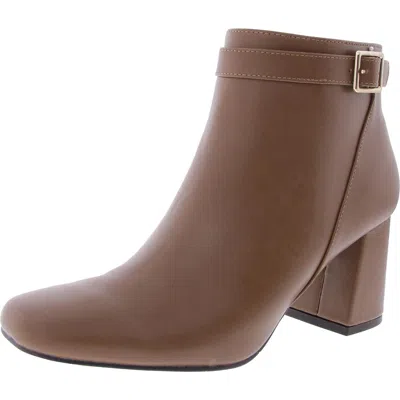 Easy Street Womens Faux Leather Zip Up Ankle Boots In Brown