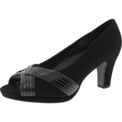 Easy Street Womens Mixed Media Faux Leather Heels In Black Lamy