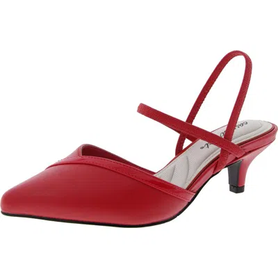 Easy Street Womens Padded Insole Faux Leather Kitten Heels In Red