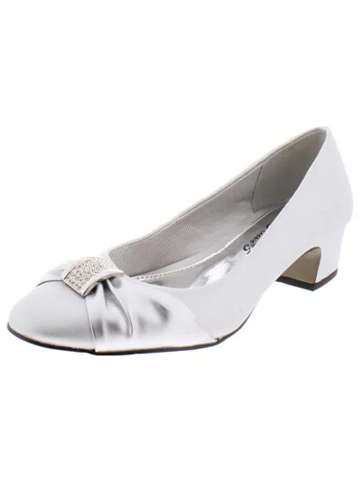 Easy Street Womens Satin Embellished Dress Heels In Silver