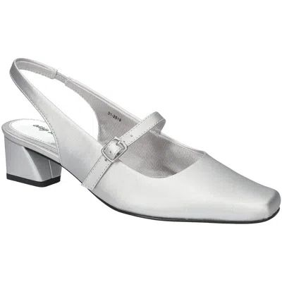 Easy Street Womens Shimmer Man Made Slingback Heels In Silver Satin