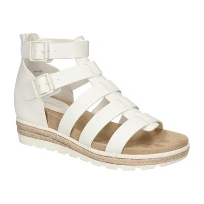 Easy Street Simone Womens Faux Leather Caged Wedge Sandals In White