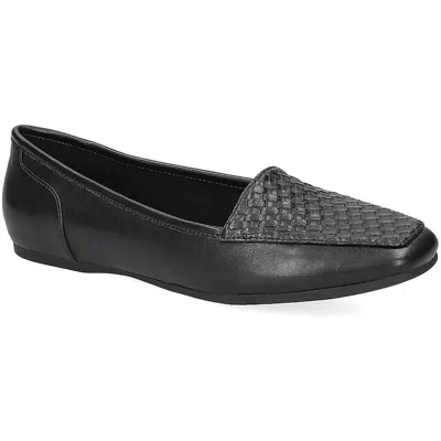 Easy Street Womens Solid Man Made Flat Shoes In Black Woven Embossed