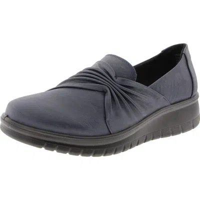 Easy Street Womens Solid Manmade Loafers In Blue