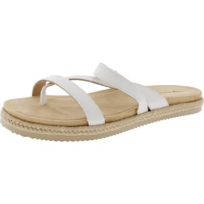 Easy Street Womens Strappy Leather Slide Sandals In White