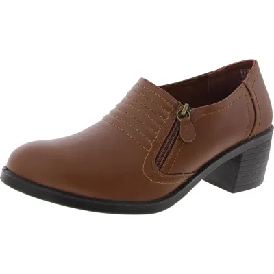 Easy Street Womens Zipper Faux Leather Ankle Boots In Brown