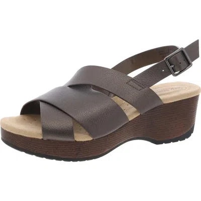 Easy Works By Easy Street Raffey Womens Adjustable Faux Leather Slingback Sandals In Silver