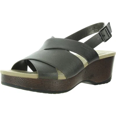 Easy Works By Easy Street Raffey Womens Adjustable Faux Leather Wedge Sandals In Silver