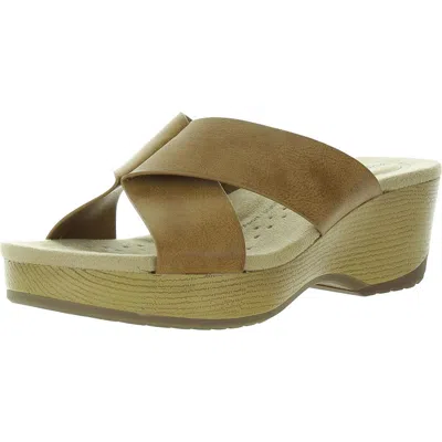 Easy Works By Easy Street Ragan Womens Faux Leather Open Toe Wedge Heels In Gold