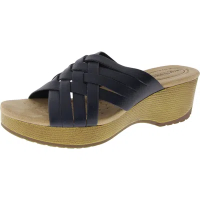 Easy Works By Easy Street Rosanna Womens Faux Leather Open Toe Wedge Sandals In Blue