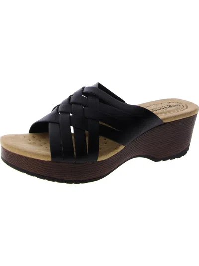 Easy Works By Easy Street Rosanna Womens Faux Leather Slip Reistant Wedge Sandals In Black