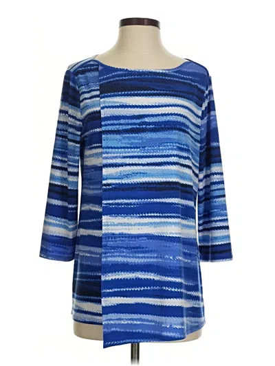 Pre-owned Easywear By Chico's 3/4 Sleeve Top Blue Boatneck Tops