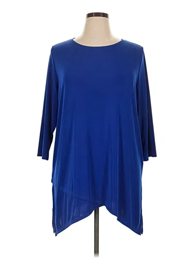 Pre-owned Easywear By Chico's 3/4 Sleeve Top Blue Boatneck Tops