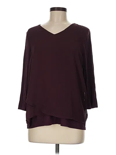 Pre-owned Easywear By Chico's 3/4 Sleeve Top Burgundy V-neck Tops
