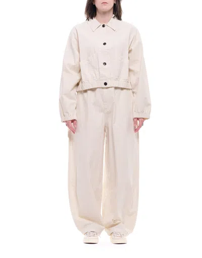 Eat Dust 673 Wheat Sultan Mid Waist Cotton-linen Blend Trousers In White