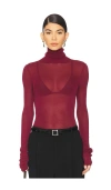 Eaves Alexander Sheer Turtleneck Sweater In Burgundy