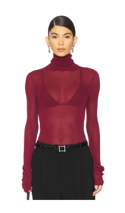 Eaves Alexander Sheer Turtleneck Sweater In Burgundy