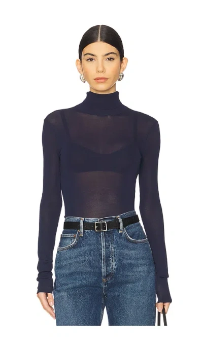 Eaves Alexander Sheer Turtleneck Sweater In Navy