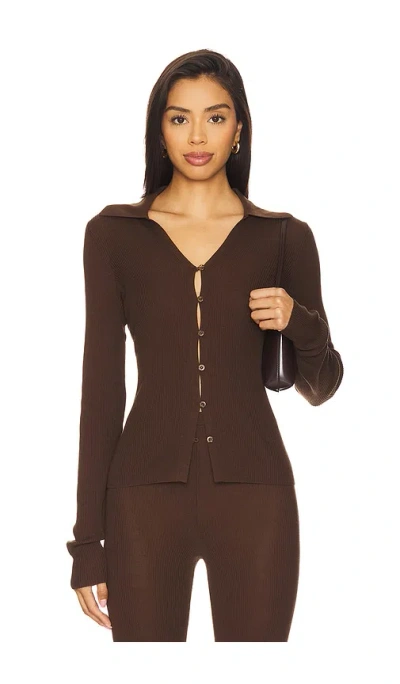 Eaves Bailee Rib Cardigan In Brown