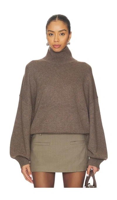 Eaves Ellara Oversized Knit Mock Neck In Brown