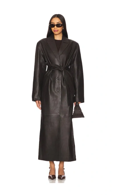 Eaves Formosa Leather Coat In 深棕色