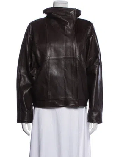 Pre-owned Eaves Lamb Leather Biker Jacket W/ Tags In Brown