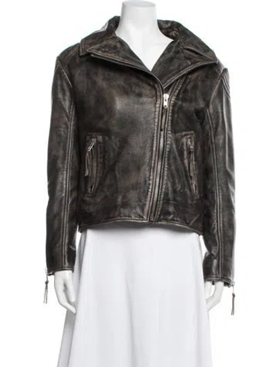 Pre-owned Eaves Leather Biker Jacket In Brown