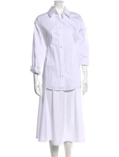 Pre-owned Eaves Long Sleeve Button-up Top In White