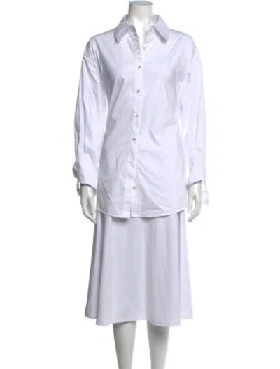 Pre-owned Eaves Long Sleeve Button-up Top In White