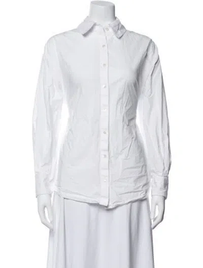 Pre-owned Eaves Long Sleeve Button-up Top In White